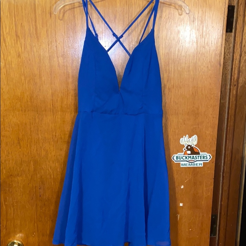 Blue Skater Style dress with Cross Back size m